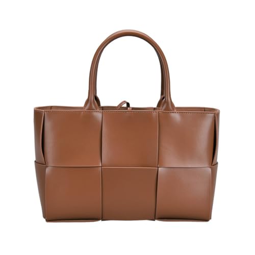 Damen-Schultertasche aus gewebtem Leder, mit Tragegriff oben, Arbeitstasche mit passender Clutch.., A-braun, Large von FENGJINRUHUA