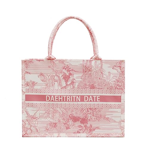 Mode Luxus Gemalt Einkaufstasche Leinwand Handtasche Große Kapazität Stickerei Retro Exquisite Umhängetasche, B-pink von FENGJINRUHUA