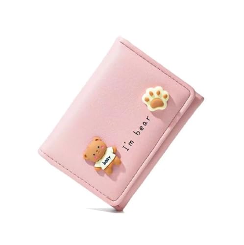 FENGJISUN Geldbörse Portmonaie Bären-Geldbörse, Kurze Schnalle, Reißverschluss, Clutch Für Mädchen, Münzfach, Kartenhalter Geldbeutel Brieftasche(Pink) von FENGJISUN