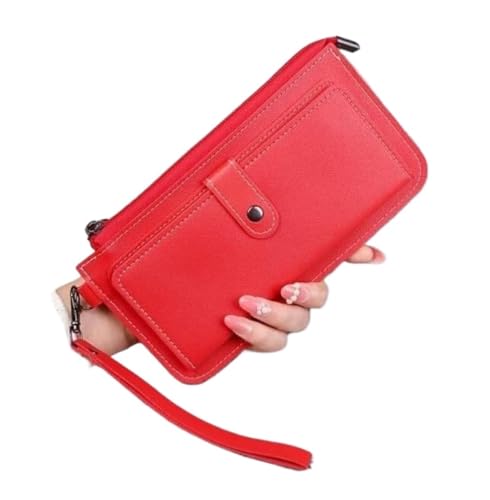 FENGJISUN Geldbörse Portmonaie Brieftasche Aus Leder Für Damen, Multifunktionale Geldbörse Mit Langem Reißverschluss, Clutch Für Damen, Großes Fassungsvermögen, Münzfach Geldbeutel Brieftasche(Rood) von FENGJISUN