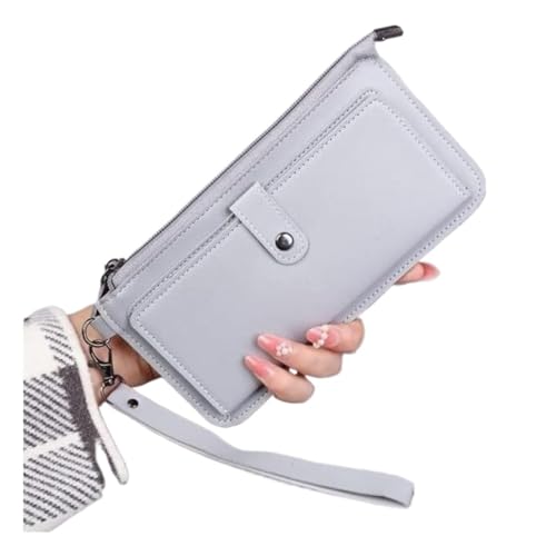 FENGJISUN Geldbörse Portmonaie Brieftasche Aus Leder Für Damen, Multifunktionale Geldbörse Mit Langem Reißverschluss, Clutch Für Damen, Großes Fassungsvermögen, Münzfach Geldbeutel Brieftasche(Grey) von FENGJISUN