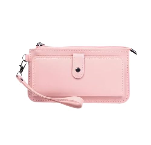 FENGJISUN Geldbörse Portmonaie Brieftasche Aus Leder Für Damen, Multifunktionale Geldbörse Mit Langem Reißverschluss, Clutch Für Damen, Großes Fassungsvermögen, Münzfach Geldbeutel Brieftasche(Pink) von FENGJISUN