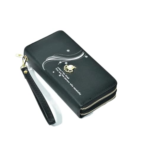 FENGJISUN Geldbörse Portmonaie Doppelschichtige Exquisite Reißverschluss-Geldbörse Für Damen, Lange, Einfache Clutch, Multifunktional Geldbeutel Brieftasche(Black) von FENGJISUN
