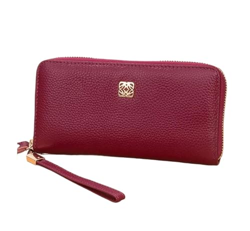 FENGJISUN Geldbörse Portmonaie Kartenhalter Persönlichkeit Geldbörsen Multifunktions-Reißverschluss-Leder-Geldbörse Damen-Leder-Geldbörse Mit Großer Kapazität Geldbeutel Brieftasche(Light red) von FENGJISUN