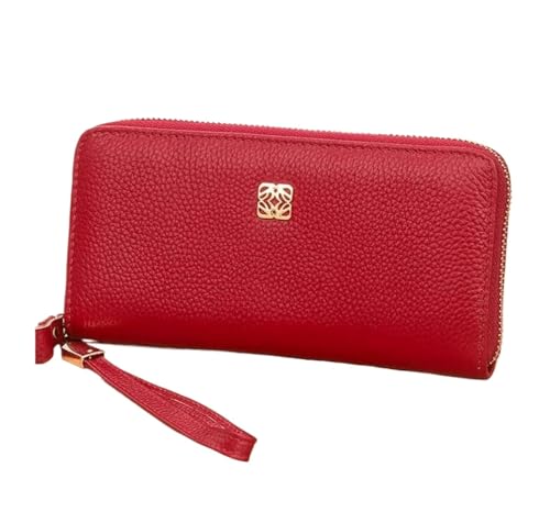 FENGJISUN Geldbörse Portmonaie Kartenhalter Persönlichkeit Geldbörsen Multifunktions-Reißverschluss-Leder-Geldbörse Damen-Leder-Geldbörse Mit Großer Kapazität Geldbeutel Brieftasche(Rood) von FENGJISUN