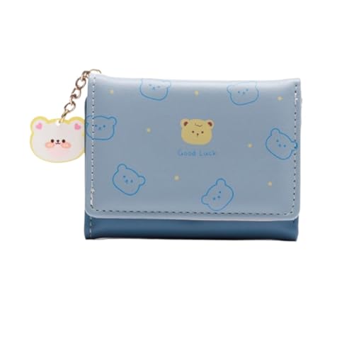 FENGJISUN Geldbörse Portmonaie Niedliche Geldbörse, Kurz, PU-Leder, Clutch, Münzfach Für Mädchen, Kartenhalter Geldbeutel Brieftasche(Blue) von FENGJISUN