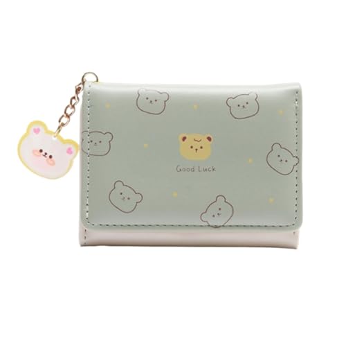 FENGJISUN Geldbörse Portmonaie Niedliche Geldbörse, Kurz, PU-Leder, Clutch, Münzfach Für Mädchen, Kartenhalter Geldbeutel Brieftasche(Grün) von FENGJISUN