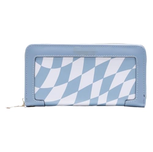 FENGJISUN Geldbörse Portmonaie Pu-Leder-Geldbörse, Langer Reißverschluss, Clutch, Damen-Münzfach, Gitter-Kartenhalter Geldbeutel Brieftasche(Blue) von FENGJISUN