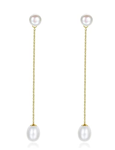 FENGJISUN Ohrringe für die tägliche Party Perle lange Quaste Tropfen Ohrringe für Frauen Doppelseitige Vorderseite Rückseite Perle baumeln Ohrringe Kostüm Zubehör von FENGJISUN