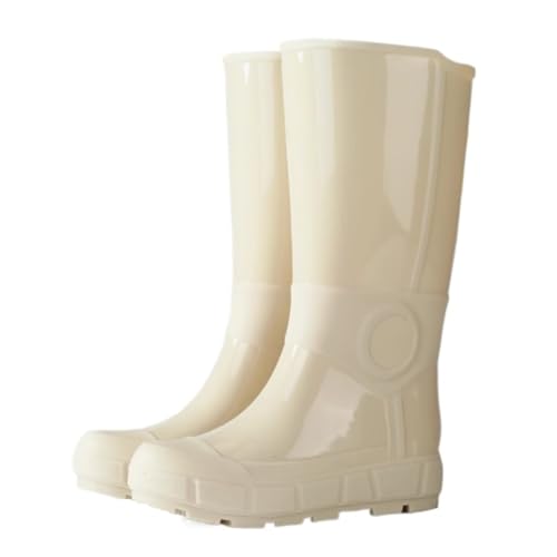 FENGJISUN Regenschuhe Außenbereich Damen Outdoor Regenstiefel High Top Wasserschuhe Rutschfeste Wasserdichte Gummischuhe Gartenschuhe Regenstiefel(Beige,36) von FENGJISUN