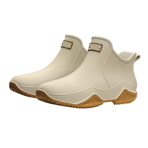 FENGJISUN Regenschuhe Außenbereich Kurze Stiefel For Herren Und Damen, Rutschfeste Wasserschuhe, Niedrige Gummischuhe Gartenschuhe Regenstiefel(Beige,41) von FENGJISUN