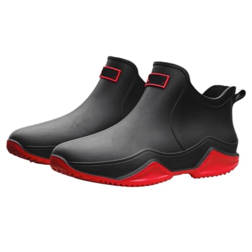 FENGJISUN Regenschuhe Außenbereich Kurze Stiefel For Herren Und Damen, Rutschfeste Wasserschuhe, Niedrige Gummischuhe Gartenschuhe Regenstiefel(Rood,44) von FENGJISUN