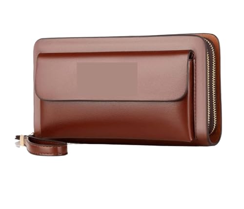 Multifunktionale Brieftasche Kartenhalter Doppel Reißverschluss Brieftasche Retro Leder Kompakte Geldbörsen Luxus Mann Veranstalter Geldbörse Reise Zubehör(Braun) von FENGJISUN