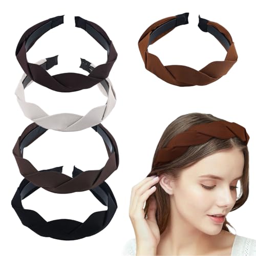 5 Stück Haarreifen Damen Stoff-Haarbänder mit Zahn Geflochten Stirnband Breit Haarbänder Solide Stirnbänder breites Stirnband Verdrehte Rutschfeste Kopfbände Vintage Breite Haarschmuck für Mädchen von FENGQQKJ