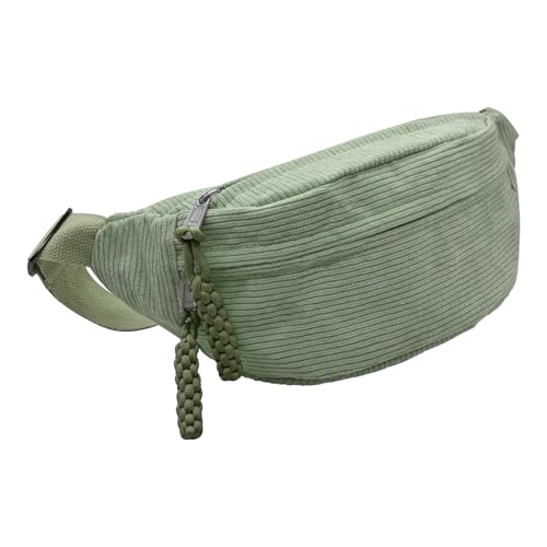Bauchtasche Cord Damen Umhängetasche Cords mit Schultergurt Einstellbar Modische Cord-Hüfttasche Freizeit Sport Hüfttaschen Grün Crossbody Bag für Damen, Herren von FENGQQKJ