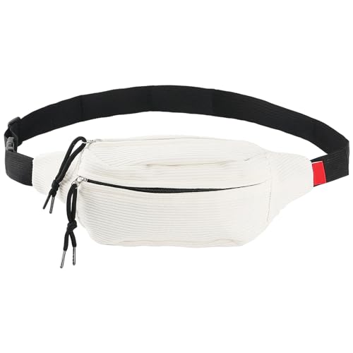 Bauchtasche Cord Damen Umhängetasche Cord mit Schultergurt Einstellbar Modische Cords-Hüfttasche Cremefarben Freizeit Sport Hüfttaschen Crossbody Bag Unisex für Damen, Herren von FENGQQKJ