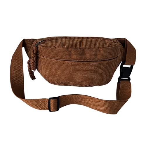 Bauchtasche Cord Damen Umhängetasche Cord mit Schultergurt Einstellbar Modische Cords Hüfttasche Freizeit Sport Hüfttaschen Braun Crossbody Bag für Damen, Herren von FENGQQKJ