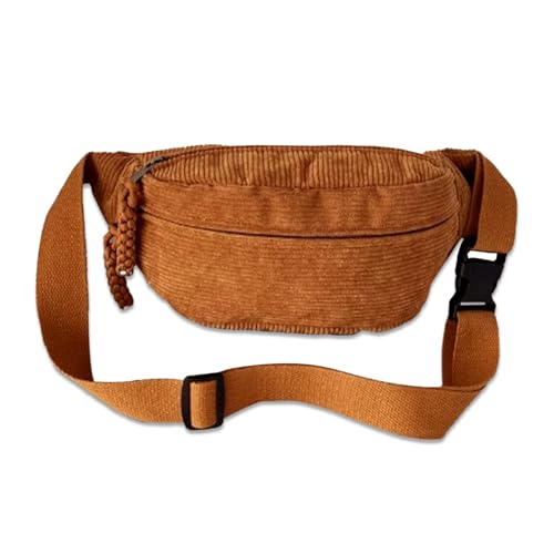 Bauchtasche Cord Damen Umhängetasche Cord mit Schultergurt Einstellbar Modische Cords Hüfttasche Freizeit Sport Hüfttaschen Gelbbraun Crossbody Bag für Damen, Herren von FENGQQKJ