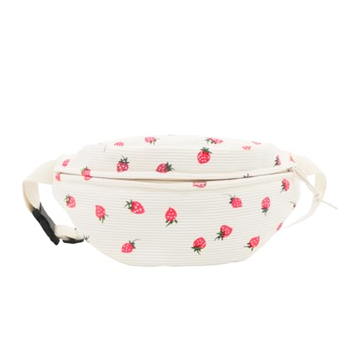 Bauchtasche Cord Damen Umhängetasche Erdbeer Cords Gürteltasche Modische Cord-Hüfttasche Freizeit Sport Hüfttaschen Beige Erdbeermuster Gürteltasche Crossbody Bag Schultergurt Einstellbar für Mädchen von FENGQQKJ