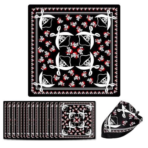 FENGQQKJ Pirat Bandana Totenkopf Halstuch Bandana Schwarz Kopftuch Pirat Kapitän Kopftuch mit Totenkopf Stirnband Doppelseitigem Motiv Pirat Taschentuch für Party Gefallen Pirat Thema 15 Stück von FENGQQKJ