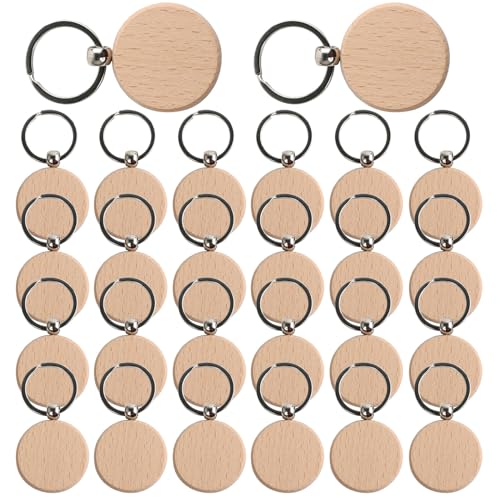 FENGQQKJ Rohling Schlüsselanhänger Holz Blanko DIY Anhänger Runder Holzschlüsselringe Gepäckanhänger Holz de Schlüsselanhänger zum Bemalen Beschriftbar für Schnitzen 25 Stück von FENGQQKJ