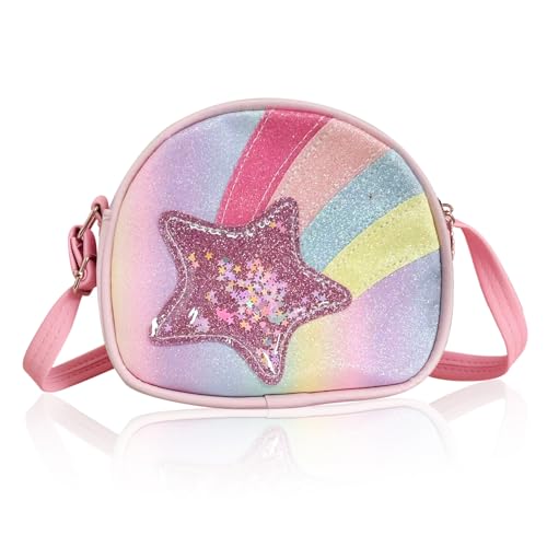 Kinder Umhängetasche Kleine Handtasche Mädchen Kinderhandtaschen Mädchen Schultertaschen Tasche Glitzer Süße Crossbody Tasche Rosa Umhängetasche mit Verstellbare Schultergurt für Kinder 3-10 Jahre von FENGQQKJ