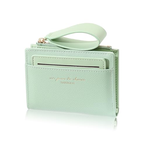 FENGQQKJ Mini Damen Geldbörse, Mint-Grün, Portemonnaie mit Münzfach und Druckknopf, Kompaktes Kurzformat von FENGQQKJ