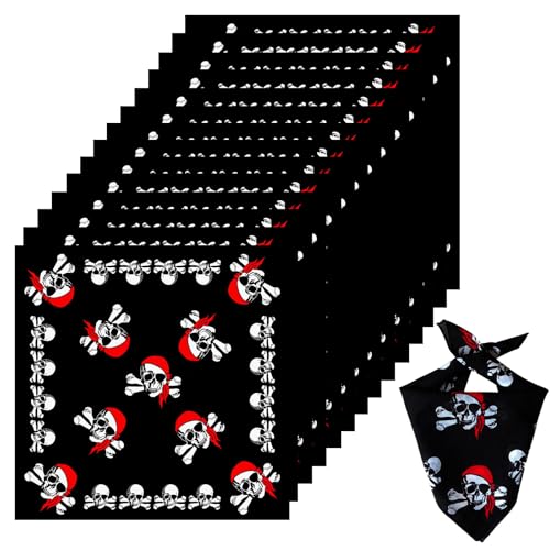 FENGQQKJ Pirat Bandana Totenkopf Halstuch Schwarz Kopftuch Kapitän Stirnband Mit Doppelseitigem Motiv Taschentuch 15 Stück für Party Gefallen Thema von FENGQQKJ