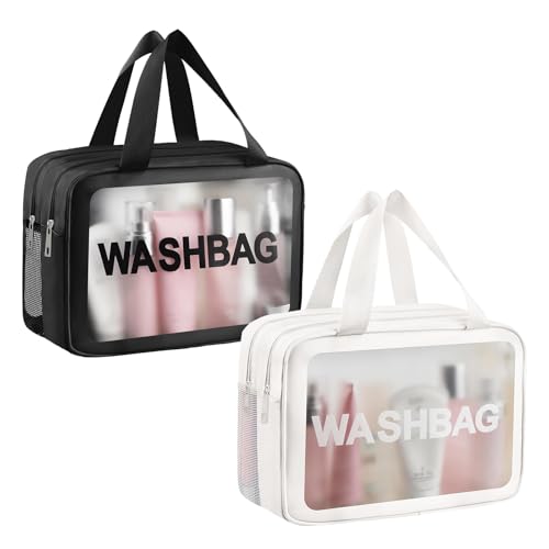 Kulturbeutel Transparent Kosmetiktasche Durchsichtig Handgepäck Kulturtaschen Flugzeug Travel Toiletry Bag Organizer Tasche Make Up Tasche Schmucktasche Tragbare Wasserdichte Kosmetiktaschen für Damen von FENGQQKJ