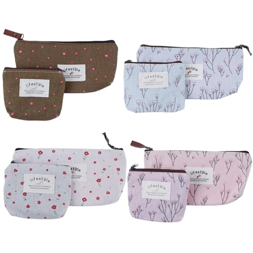 Mini Kosmetiktasche Kleine Kulturbeutel Täschchen 8 Stück Kleinkram Kosmetiktasche aus Leinwand Mini Täschchen mit Reißverschluss Coin Purse Handtasche für Damen von FENGQQKJ