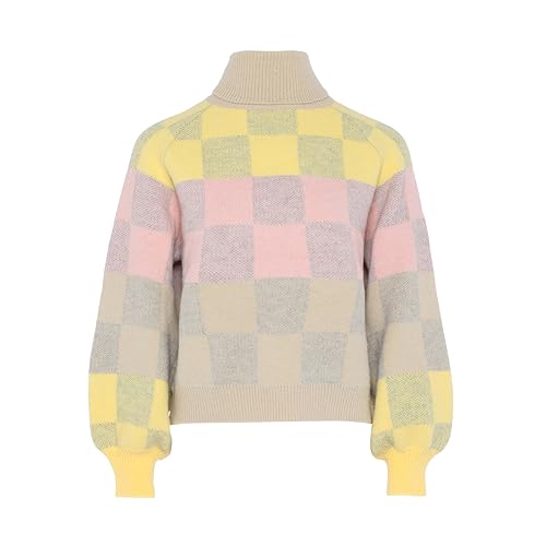 Fenia Damen Eleganter Karierter Rollkragenpullover im Schachbrettmuster Grau Kariert Größe XL/XXL von FENIA