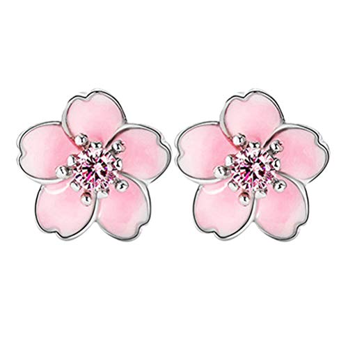 FENICAL 1 para S925 Sterling Silber Ohrringe Mode Sakura Blume Ohrringe Geschenk Einfache Eardrop Schmuck (Rosa) von Fenical