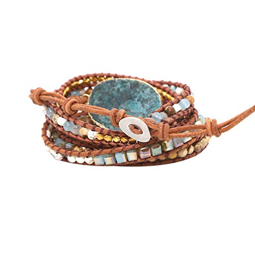 Fenical Stein Leder Boho Armband Bonnie Perlen Wickelarmband für Frauen Mädchen von Fenical