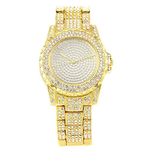 FENKOO Damen Uhr Luxusuhr Armbanduhr Diamond Watch Edelstahl Silber/Gold Chronograph Kreativ Analog Damas Simulierte Diamant-Uhr Elegant Goldene Uhr mit (Color : Gold) von FENKOO