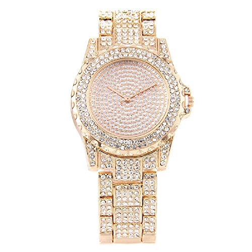 FENKOO Damen Uhr Luxusuhr Armbanduhr Diamond Watch Edelstahl Silber/Gold Chronograph Kreativ Analog Damas Simulierte Diamant-Uhr Elegant Goldene Uhr mit (Color : Rose Gold) von FENKOO