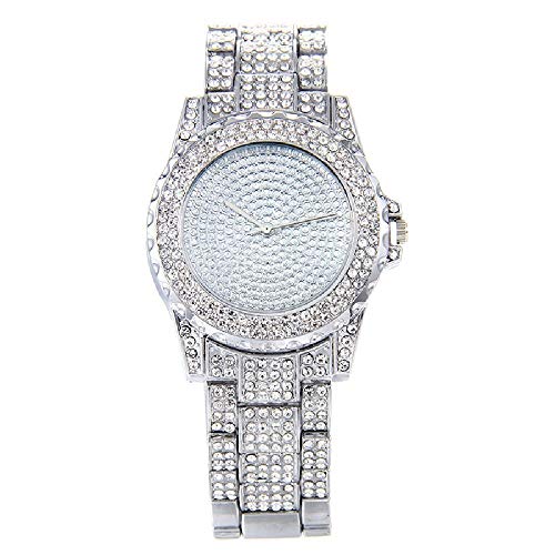 FENKOO Damen Uhr Luxusuhr Armbanduhr Diamond Watch Edelstahl Silber/Gold Chronograph Kreativ Analog Damas Simulierte Diamant-Uhr Elegant Goldene Uhr mit (Color : Silver) von FENKOO