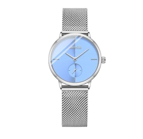 FENKOO Damenuhren Stahl Mesh Band ultradünne Mode Quarzuhren Damenuhren Armbanduhr (Farbe : Blau) von FENKOO
