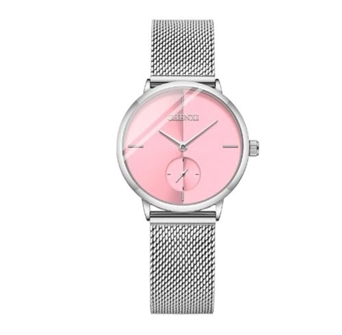 FENKOO Damenuhren Stahl Mesh Band ultradünne Mode Quarzuhren Damenuhren Armbanduhr (Farbe : Rosa) von FENKOO