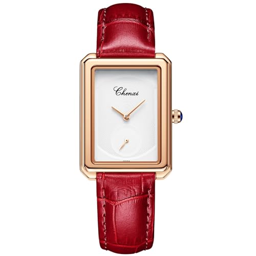 FENKOO Frauen Uhren Luxus Mode Damen Quarzuhr Wasserdicht Einfache Kreative Leder Armbanduhr Freundin Geschenk (Farbe : Red Gold) von FENKOO