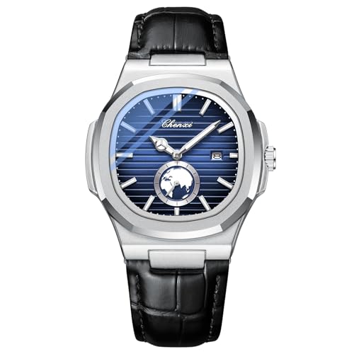 FENKOO Herren Beobachten Automatikaufzug Kleideruhr Kalender Leder Band Armbanduhr von FENKOO