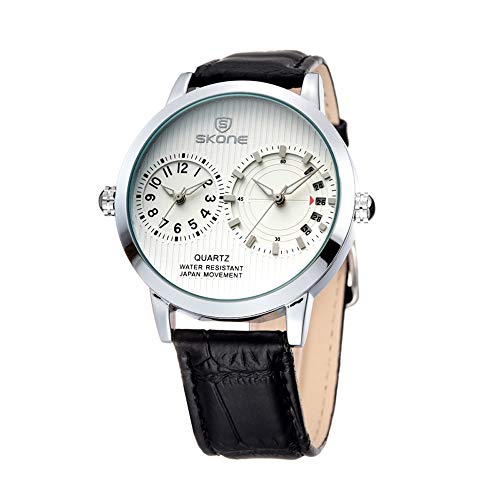 FENKOO Herren-Business-Stil Zwei Zeitzonen Lederband Quarz-Armbanduhr (farbig Sortiert) von FENKOO