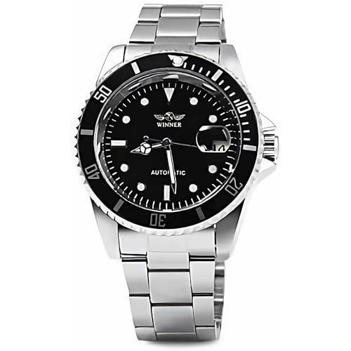 FENKOO Herren Kleideruhr Automatikaufzug Kalender Edelstahl Band Armbanduhr Silber von FENKOO