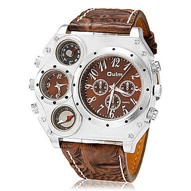 FENKOO Herren Militäruhr Japanischer Quartz Duale Zeitzonen Leder Band Armbanduhr Schwarz/Braun von FENKOO