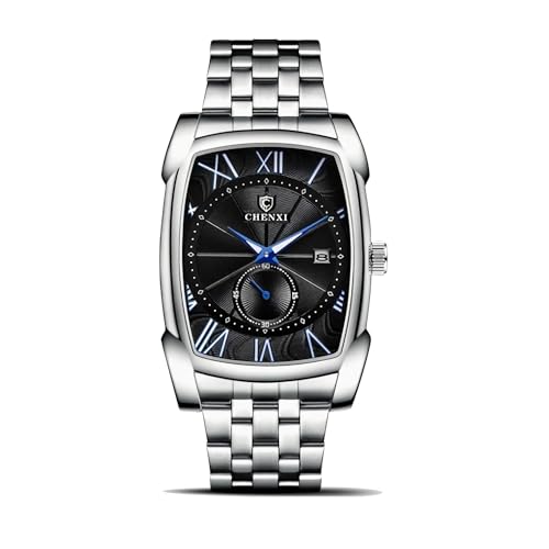 FENKOO Herren Quarz Quadrat Uhr Business Wasserdicht Zeiger Datum Lederband Armbanduhren für Männer Geschenk (Farbe : Black+A) von FENKOO
