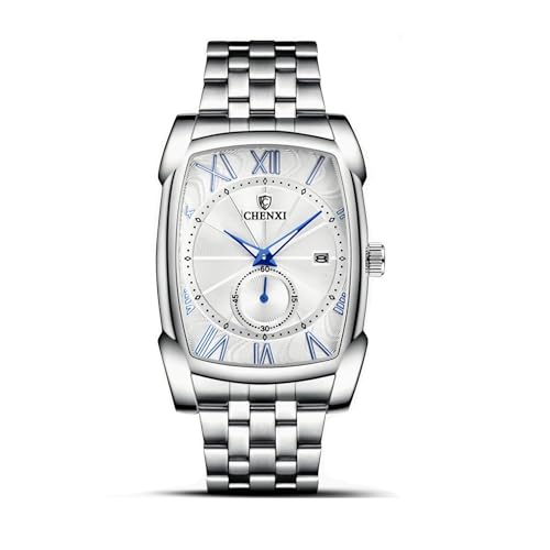 FENKOO Herren Quarz Quadrat Uhr Business Wasserdicht Zeiger Datum Lederband Armbanduhren für Männer Geschenk (Farbe : White+A) von FENKOO