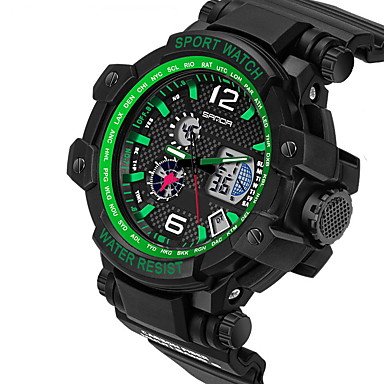 FENKOO Herren Sportuhr Japanischer Quartz LCD/Kalender/Wasserdicht/Duale Zeitzonen/Alarm/Leuchtend/Stopuhr Caucho Band Cool Schwarz von FENKOO