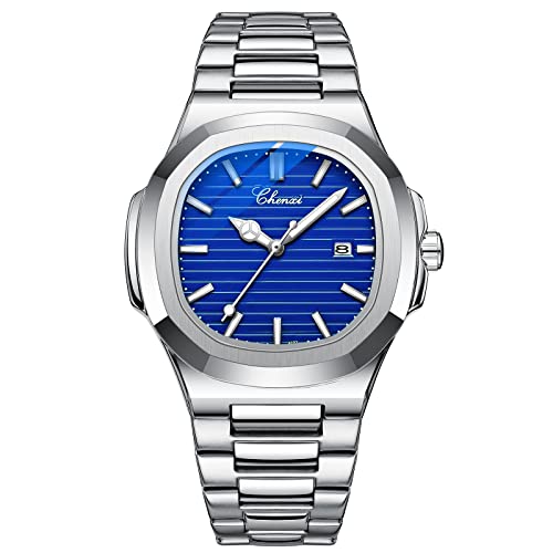 FENKOO Herrenuhren Business Uhr Luxusmarke Quarz Herrenuhr Edelstahl Wasserdicht Leuchtende Armbanduhr (Farbe : Blau) von FENKOO