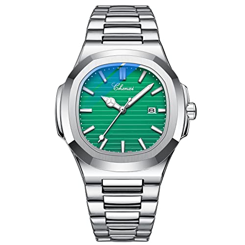FENKOO Herrenuhren Business Uhr Luxusmarke Quarz Herrenuhr Edelstahl Wasserdicht Leuchtende Armbanduhr (Farbe : Grün) von FENKOO