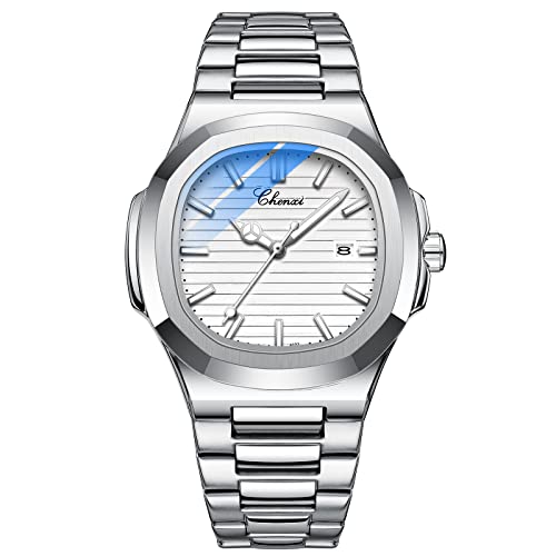 FENKOO Herrenuhren Business Uhr Luxusmarke Quarz Herrenuhr Edelstahl Wasserdicht Leuchtende Armbanduhr (Farbe : Weiß) von FENKOO