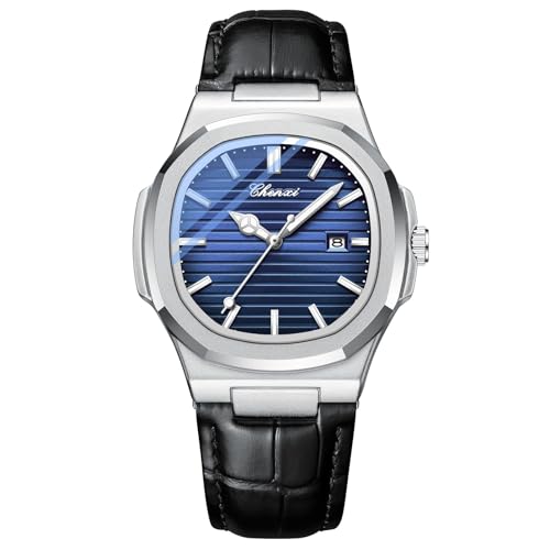 FENKOO Luxus Business Mann Armbanduhr Wasserdicht Leucht Datum Uhr for Männer Quarz Uhr Leder Herren Uhren (Farbe : Blau) von FENKOO